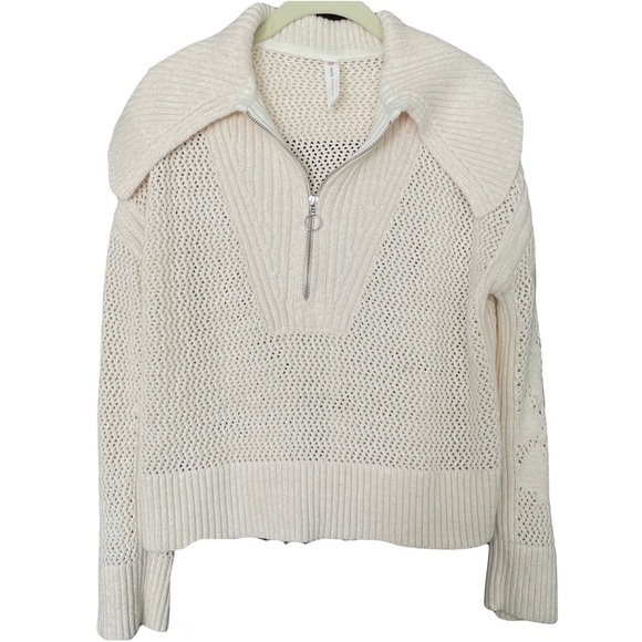 Anthropologie Daily Practice Half Zip Oversized Pullover Cotton Sweater Cream  S - Picture 1 of 10